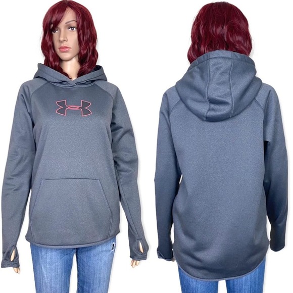 Under Armour Storm Cold Gear Pullover Hoodie Womens Medium Gray Thumbholes - Picture 1 of 8